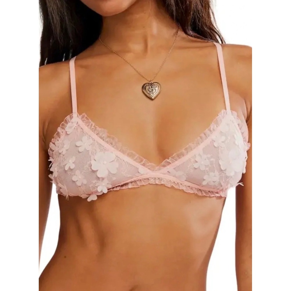 Intimately Free People Flamingo Flamenco Pink Floral Applique Bralette Large NWT